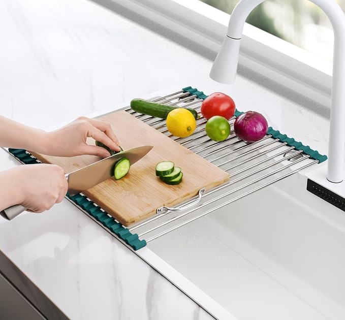 Tomorotec Stainless Steel Roll Up Dish Drying Rack, Foldable Over The Sink - Field & Grace