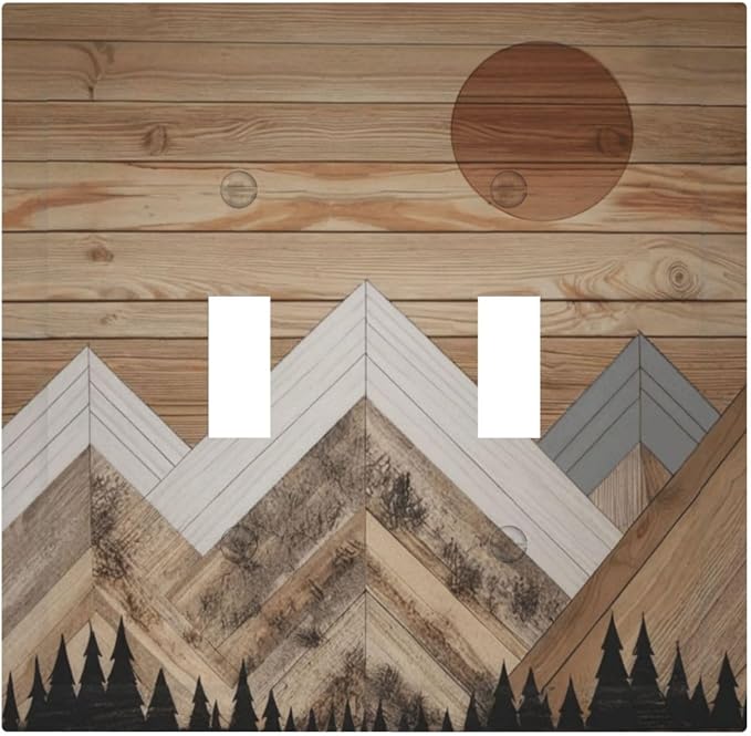 Wooden Planks Mosaic Snow Mountain Sun Decorative Switch Plates 2 Gang Double by Unknown