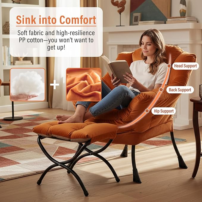 Lazy Chair with Ottoman, Modern Chair with Folding Footrest, Lounge Accent Chair - Image 3