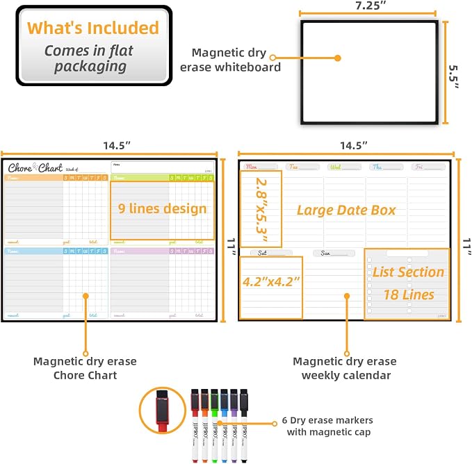 JJPRO Magnetic Dry Erase Chore Chart and Weekly Calendar Set - Image 2