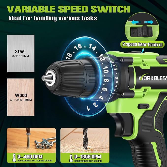 WORKBLESS 21V Power Drill Set, Cordless Drill - Image 5