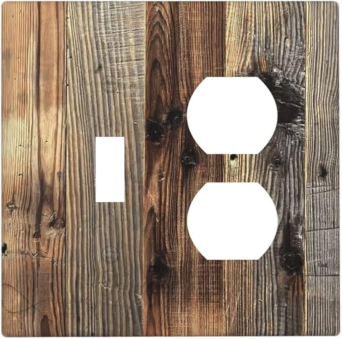 Barn Brown Wood Rustic Weathered Wood Print Wallplates 1 Toggle 1 Duplex Switch by Unknown