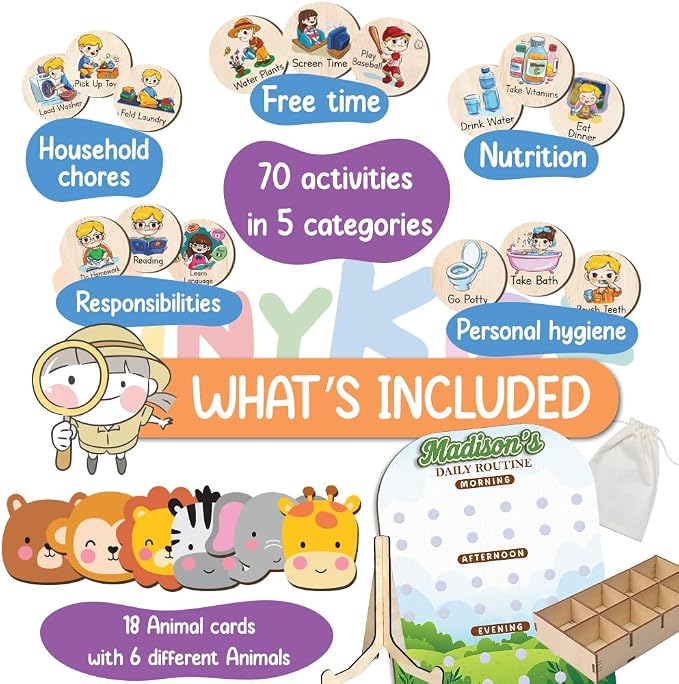 Wooden Daily Routine Chart for Todder, Visual Schedule Woodland Reward Chart - Image 3
