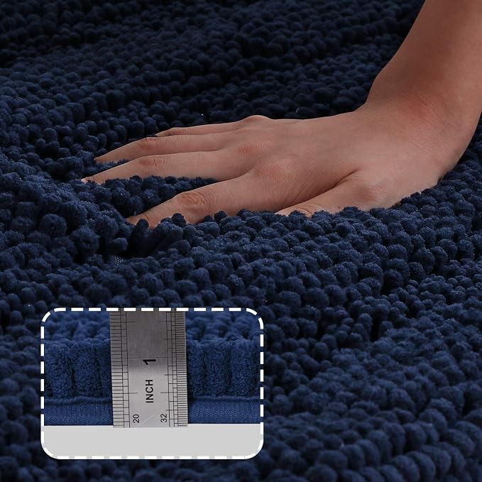 Turquoize Plush Chenille Bathroom Runner 47"x 17" Blue Non Slip Shower Mat - Image 3
