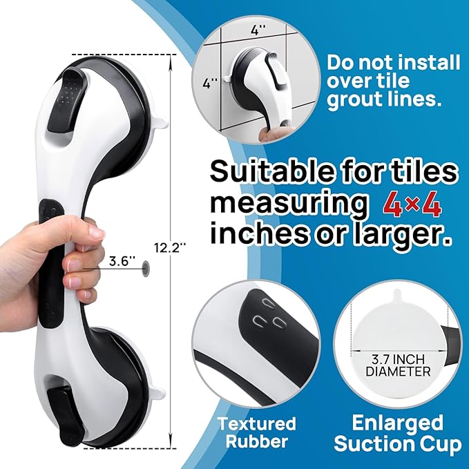 LEVERLOC Grab Bars for Bathtubs and Showers 2 Pack Suction Grab Bar, Heavy Duty - Image 4