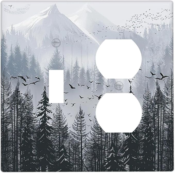 Misty Forest Nature Tree Mountain Birds Wallplates 1 Toggle 1 Duplex Switch by Unknown