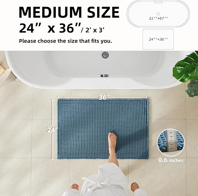 Waffle Bath Mat, Boho Bathroom Rugs Non Slip Washable Super Absorbent Quick Dry - Image 2