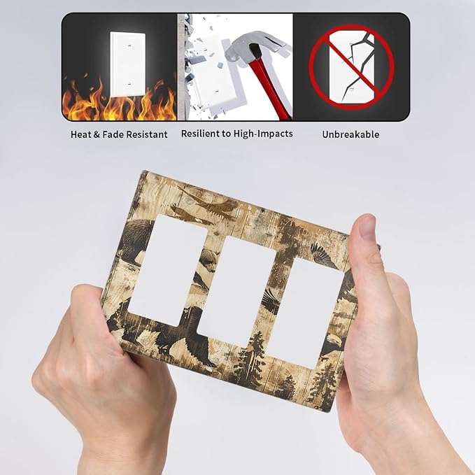 Light Switch Covers Vintage Cabin Wildlife Animal Bear Eagle Forest 3 Gang - Image 6