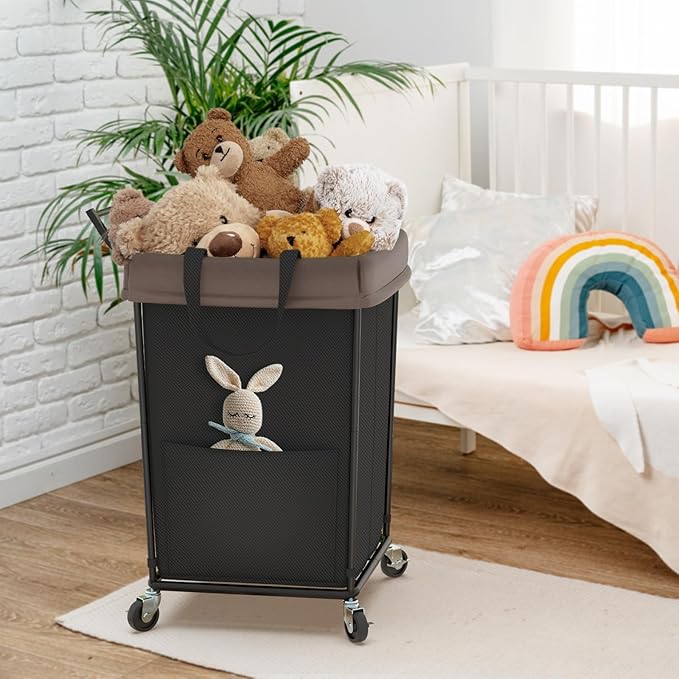 160L Laundry Hamper with Wheels and Handle, 2 Section Large Rolling Laundry - Image 9