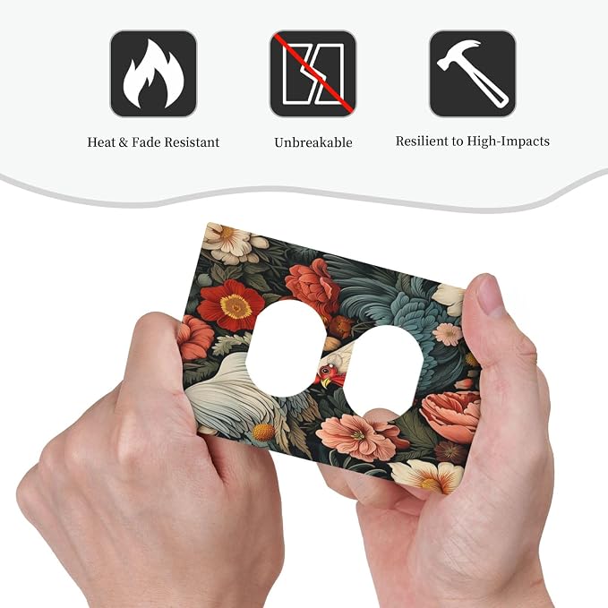 Outlet Covers Rooster Flowers Red White Chicken Floral 1 Gang Duplex Wall Plate - Image 6