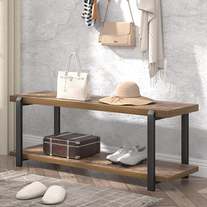 EXCEFUR Entryway Bench, Industrial Shoe Storage Bench - Image 6