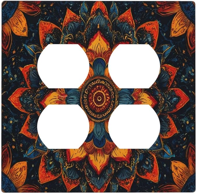 Colorful Oriental Floral Blooming Mandala Flower Outlet Covers 2-Gang Duplex by Spshian