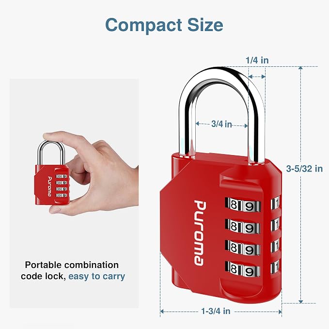 Puroma 4 Pack Combination Lock for Locker 4 Digit Outdoor Waterproof Padlock - Image 5