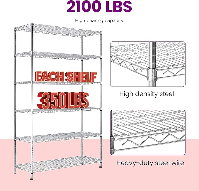 FDW 48"L×18"W×82"H Wire Shelving Unit Storage Cart Metal Shelf Rolling Utility - Image 7