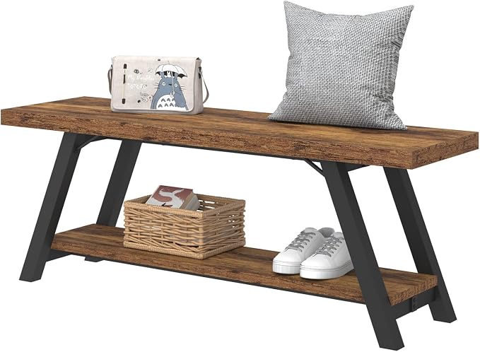 LVB Wood Bench, Industrial Storage Entryway Indoor Bench - Image 8