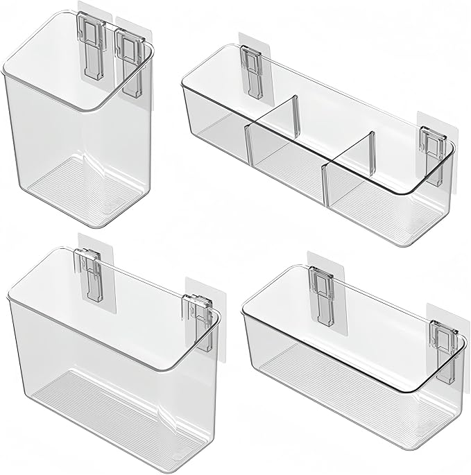 vacane 4 Pack Plastic Over Cabinet Door Organizer, Adhesive Mount Storage by vacane