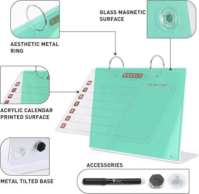 Desktop Glass Dry Erase & Acrylic Aesthetic Calendar Weekly to-do List Combo - Field & Grace