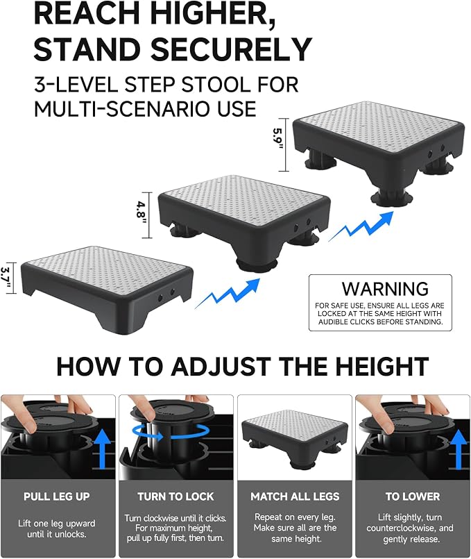 Adjustable Step Stool for Adults, Bed Step Stools, 600 LBS Capacity Safety Wide - Image 4