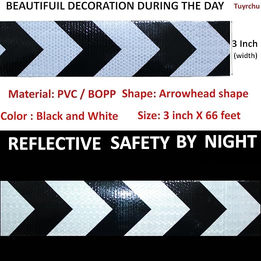 Black White Reflective Tape Outdoor Waterproof 3 inch X 66 feet, High - Image 3