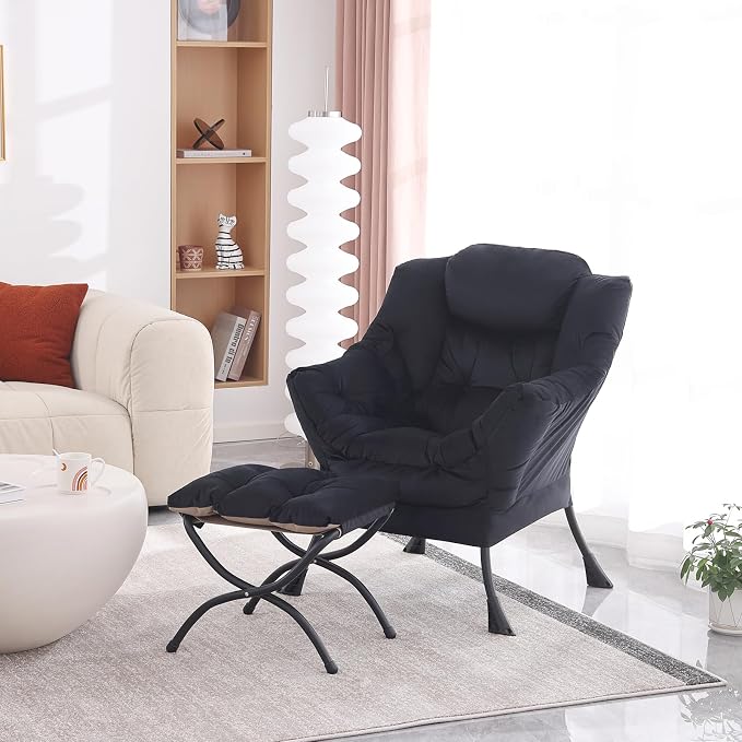 Lazy Chair with Folding Ottoman, Modern Accent Lounge Armchair with Armrests - Image 6