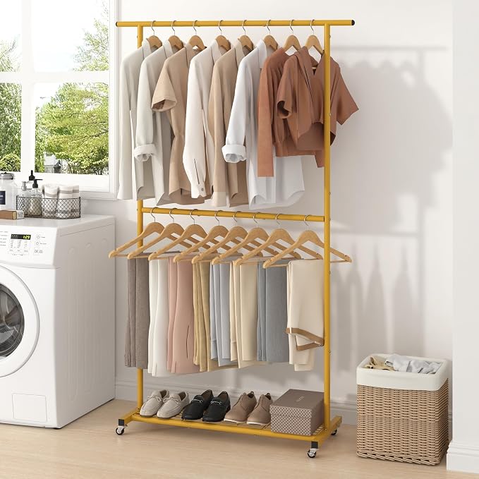 Sywhitta Double Rod Clothing Garment Rack, Rolling Coat Hanger - Image 5