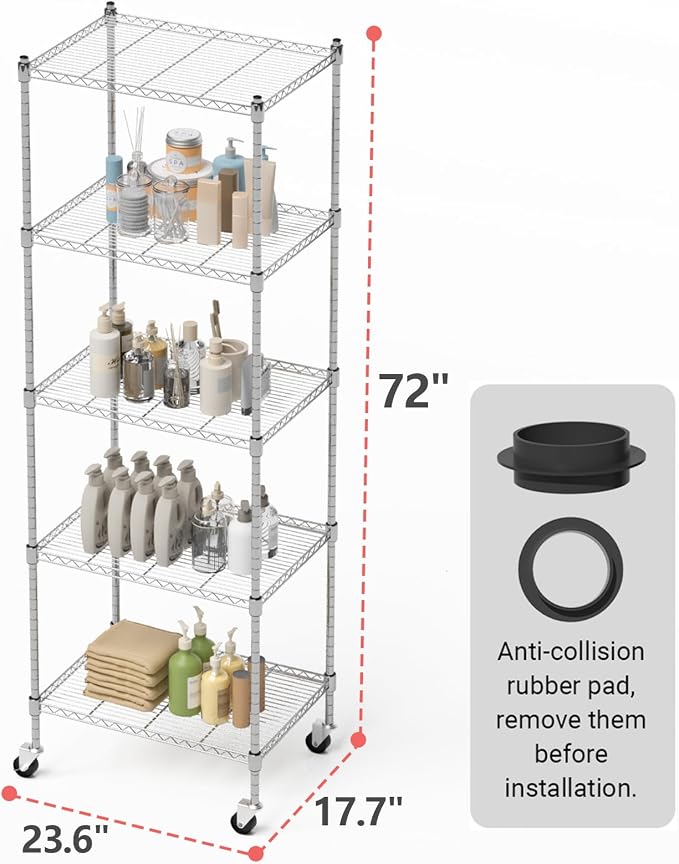 Garage Shelving with Wheels, 5 Tier Shelving Unit and Adjustable Feet, 865 lb - Image 3
