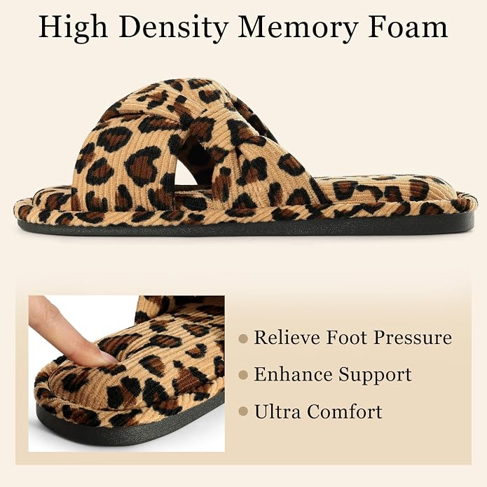 Evshine Fall House Slippers for Women Corduroy Cross Bow Indoor Slippers Open - Image 4