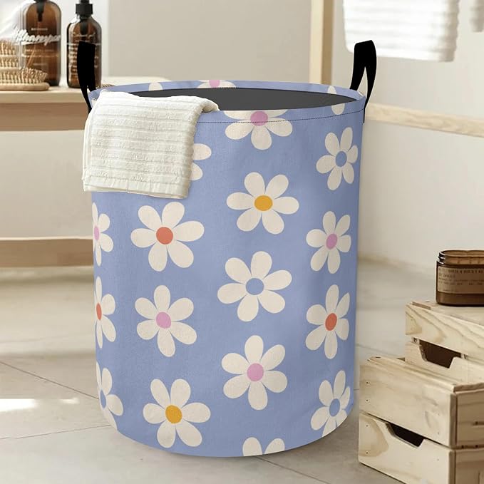 Laundry Basket-Groovy Daisy Flowers Foldable Waterproof Oxford Cloth Funny Tote - Image 4