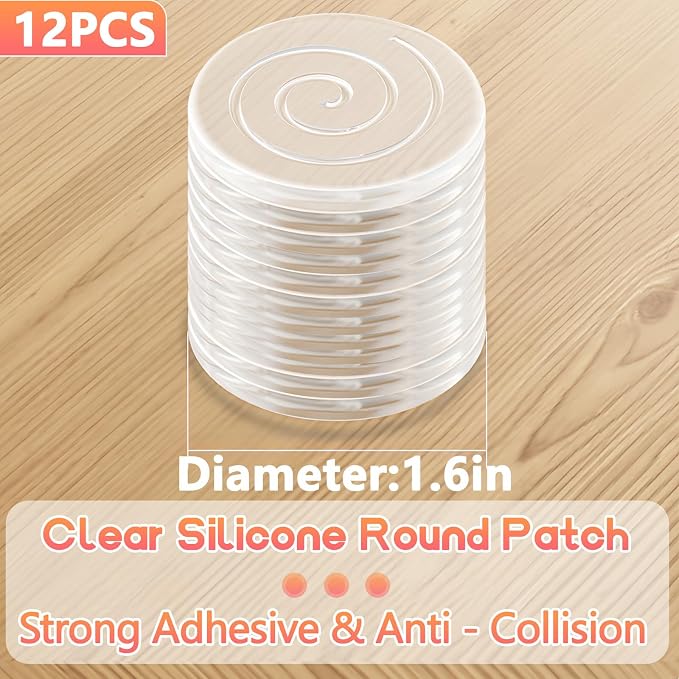 Clear Silicone Cabinet Door Bumpers, Circle12 Pcs, Self-Adhesive Sound - Image 2