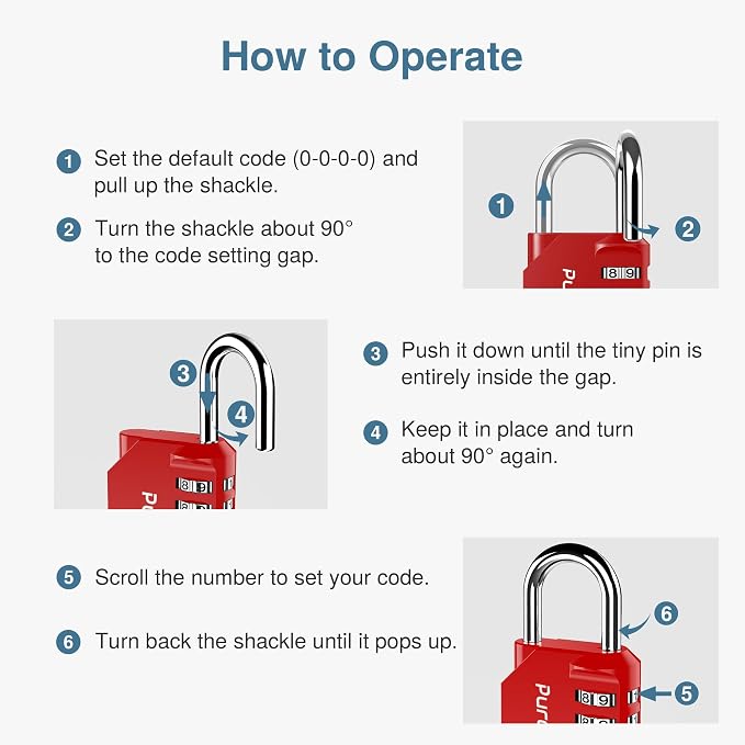Puroma 4 Pack Combination Lock for Locker 4 Digit Outdoor Waterproof Padlock - Image 7