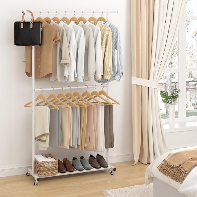 Sywhitta Double Rod Clothing Garment Rack, Rolling Coat Hanger - Image 4