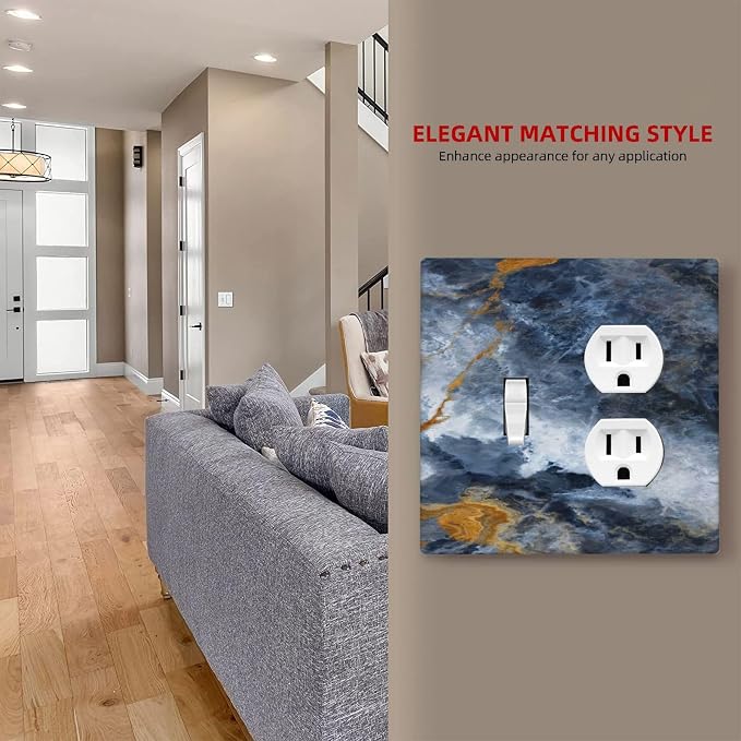 Decorative Outlet Covers Gold Dark Blue Gilt Haze Marble 2 Gang Duplex Light - Image 7