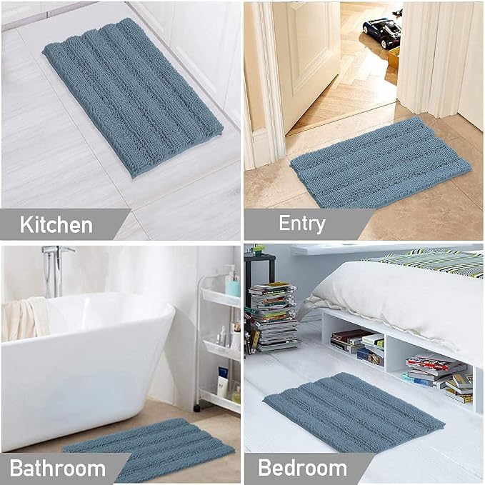 Turquoize Chenille Bath Rugs Shaggy Non Slip Bath Mat 24 x 36 Stone Blue Bath - Image 6