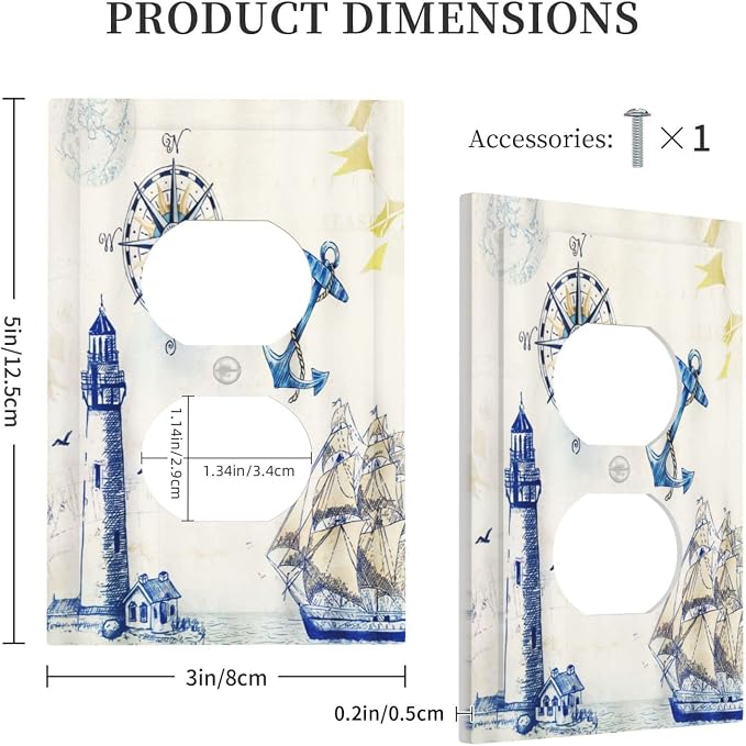 Outlet Covers Nautical Sailboat Lighthouse Compass Anchor 1 Gang Duplex Light - Image 5