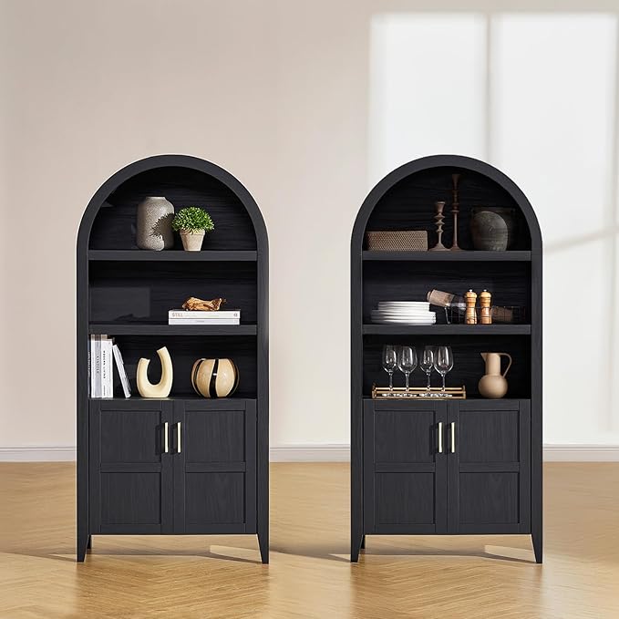 mopio Lauren 65.4" Short Arched Cabinet, 5-Tier Arched Bookcase by MopioInc