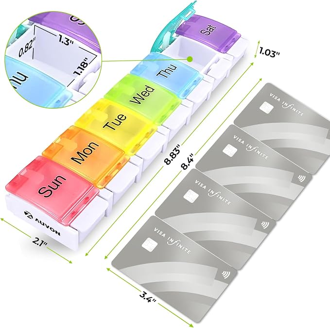 AUVON Weekly Pill Organizer Arthritis Friendly, BPA Free Travel 7 Day Pill Box - Image 6