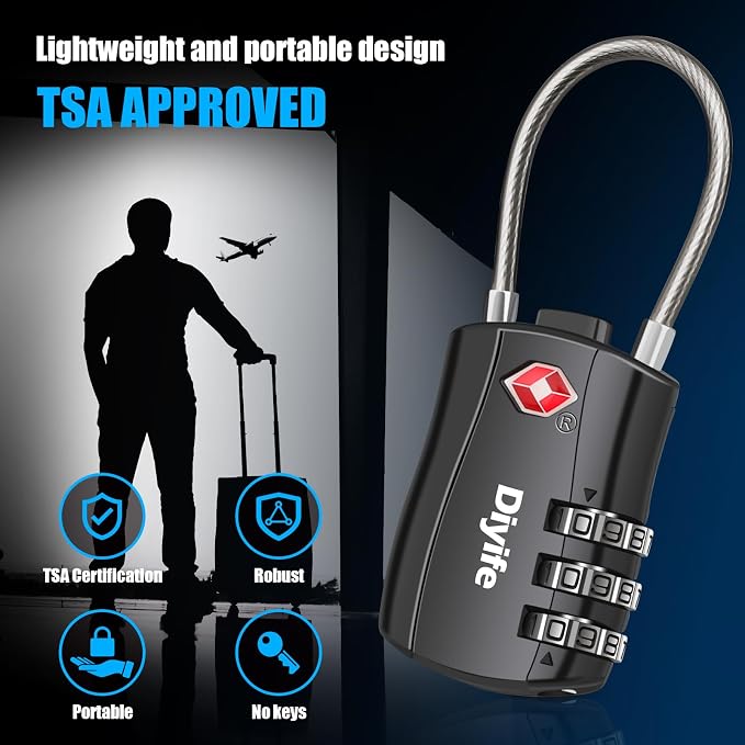 TSA Luggage Locks, Diyife TSA Approved Luggage Lock 3-Digit Re-settable - Image 5