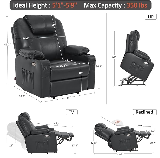 MCombo Extra Wide Power Lift Recliner Chair - Image 3