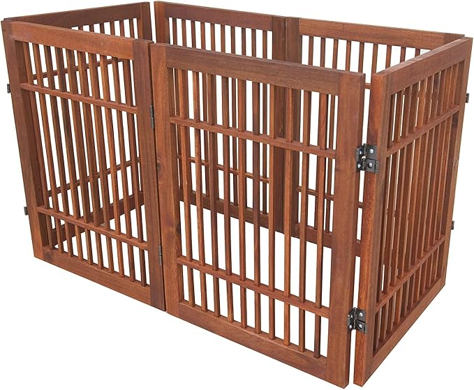 Pet Dog Gate Strong and Durable Freestanding Folding Acacia Hardwood Portable - Image 7