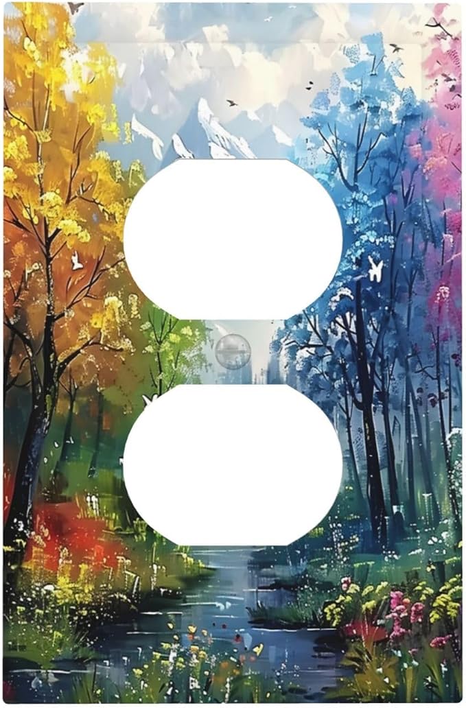 Colorful Forest Snow Mountain River Oil Painting Style Outlet Covers 1 Gang by Unknown