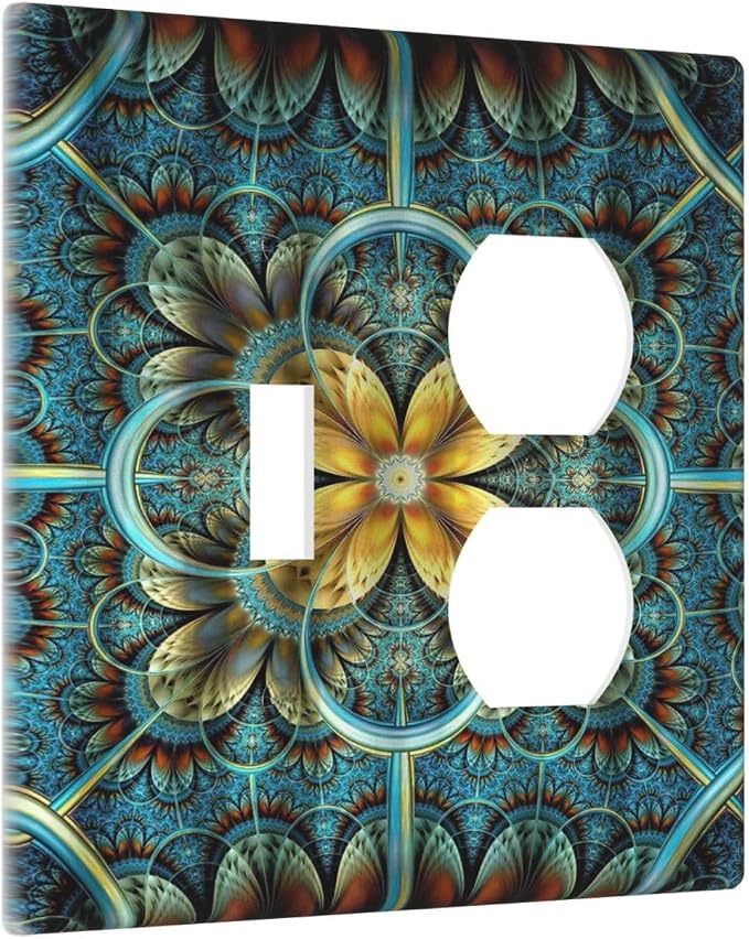 Decorative Light Switch Cover Plate Boho Fractal Mandala Bohemia 2 Gang Outlet - Image 2
