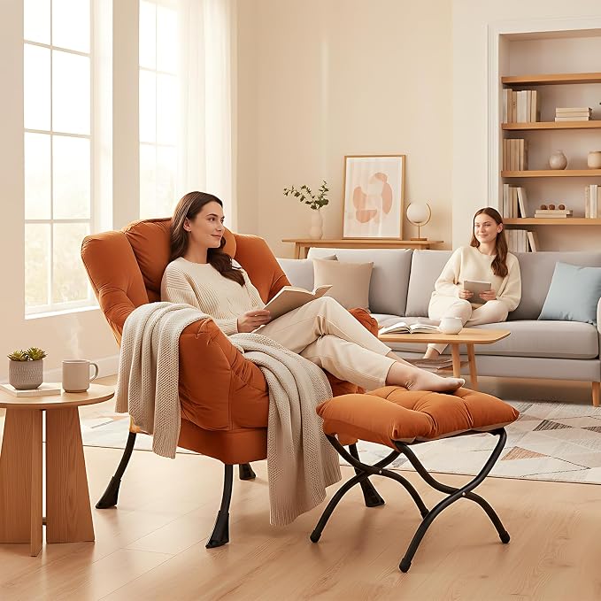 Lazy Chair with Folding Ottoman, Modern Accent Lounge Armchair with Armrests - Image 6