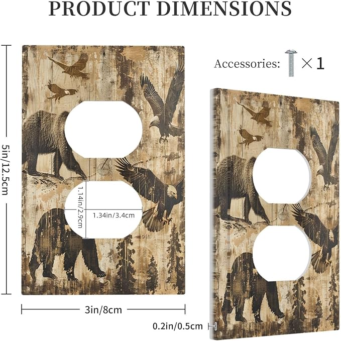Outlet Covers Vintage Cabin Wildlife Animal Bear Eagle Forest 1 Gang Duplex - Image 5