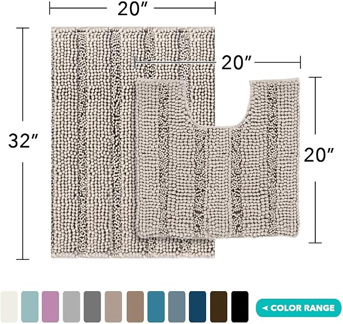 Turquoize Chenille Bathroom Rugs Set Non-Slip Bath Mats - Image 2