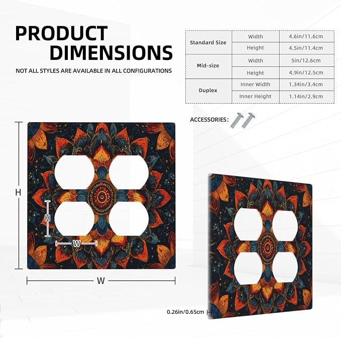 Colorful Oriental Floral Blooming Mandala Flower Outlet Covers 2-Gang Duplex - Image 5
