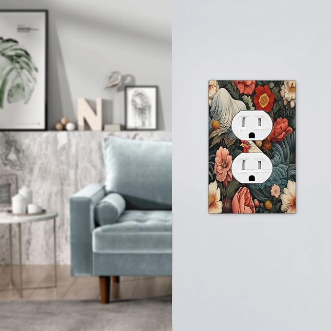 Outlet Covers Rooster Flowers Red White Chicken Floral 1 Gang Duplex Wall Plate - Image 7
