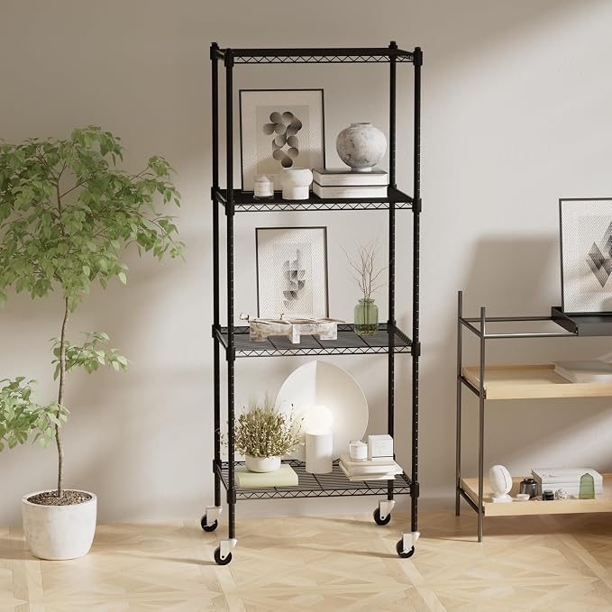 4 Tier Storage Shelves with Wheels, Heavy Duty Metal Garage Shelving Unit and - Image 6