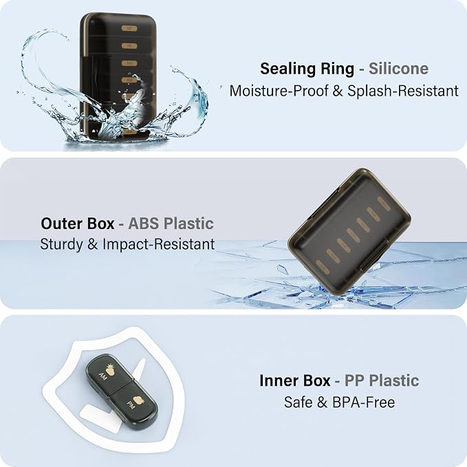 Weekly Pill Organizer 2 Times a Day, 7 Day Pill Box 2 Times, Portable - Image 3