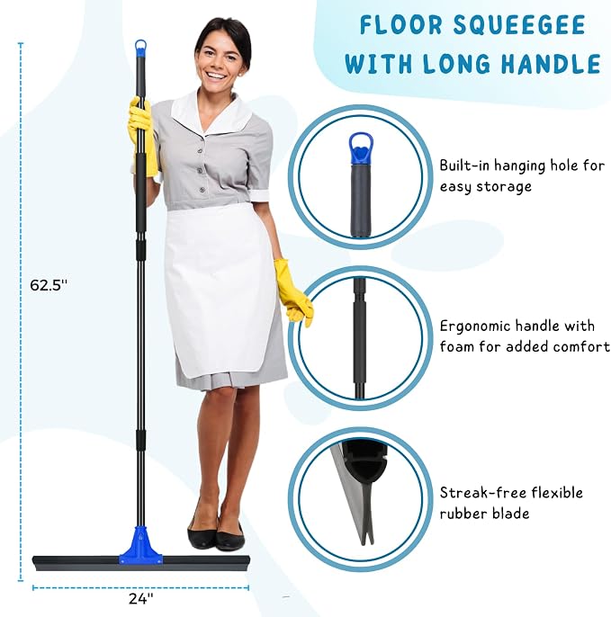 Floor Squeegee for Concrete and Tile Cleaning, Large Heavy Duty Water Scraper - Field & Grace