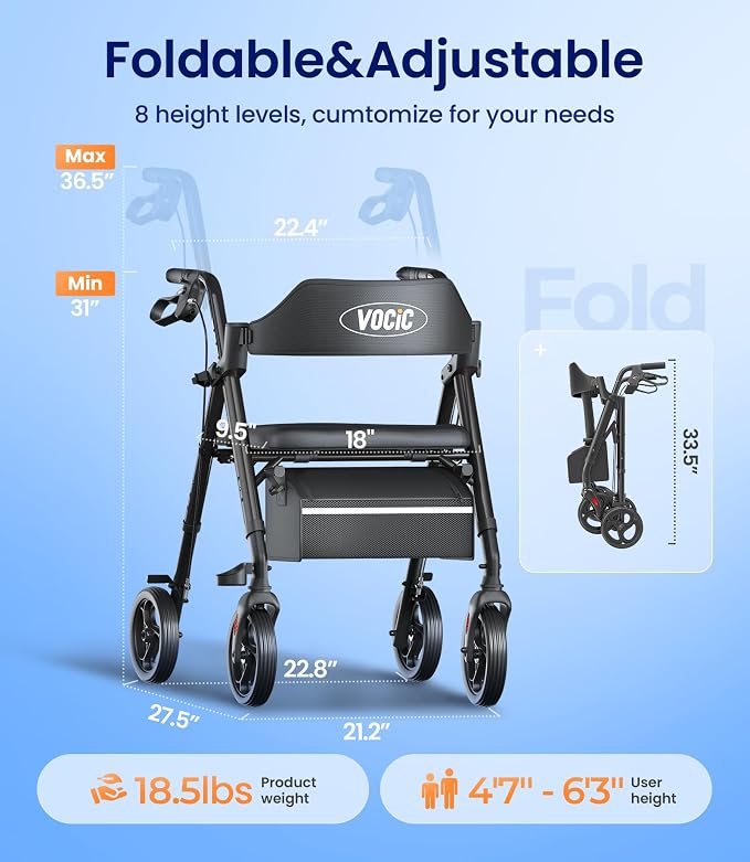 VOCIC Walkers for Seniors, Z21 Rollator Walker - Image 8